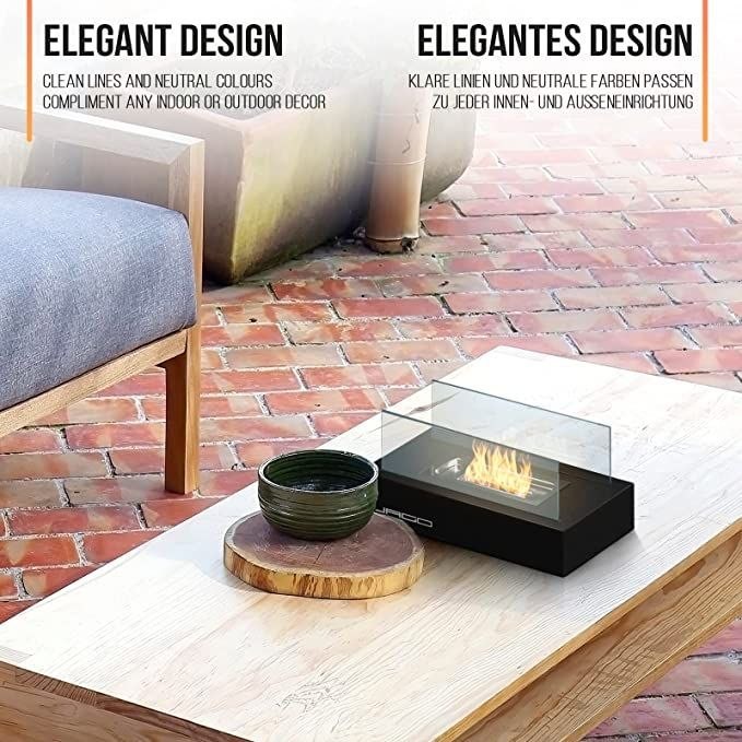 Kominek stołowy ze stali nierdzewnej, czarny, 350 x 182 x 14